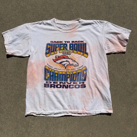 Vintage 90's Denver Broncos Back 2 Back Super Bowl Champions Dyed Shirt Sz XL - Picture 1 of 7